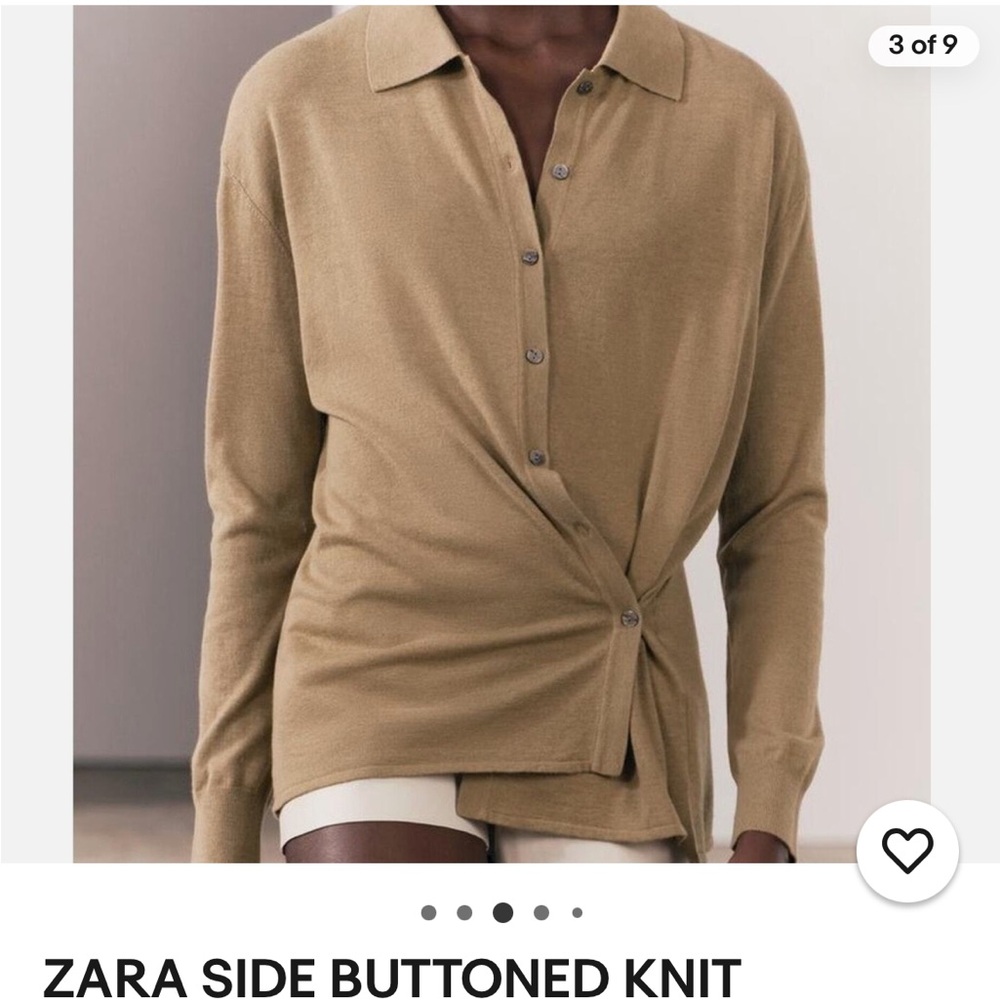 Zara Tan Buttoned Tie Front Cardigan with Polo Collar